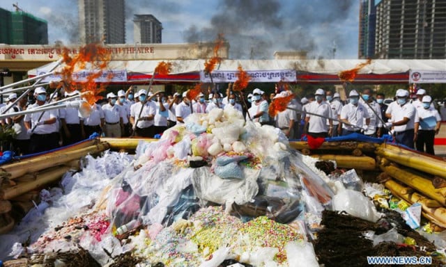 Cambodia destroys 7.62 tons of drugs, illegal substances to mark anti-drug day