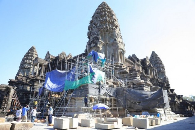 Restoration work on famed Angkor Wat's Bakan tower in Cambodia almost completed