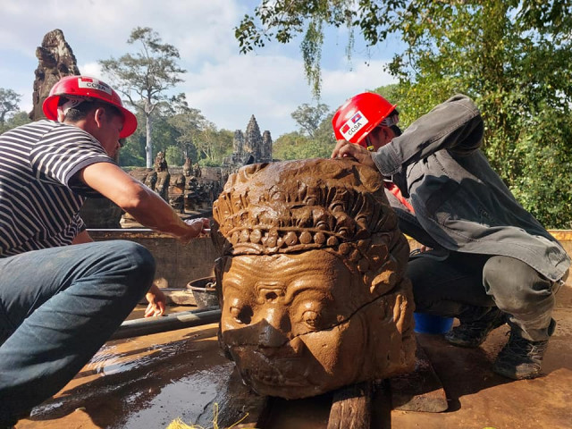 Head of Asura Found at Angkor Thom Gate