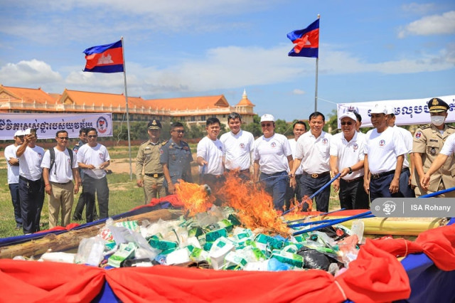 More than 100 Kilos of Seized Drugs Destroyed during a Ceremony in Siem Reap